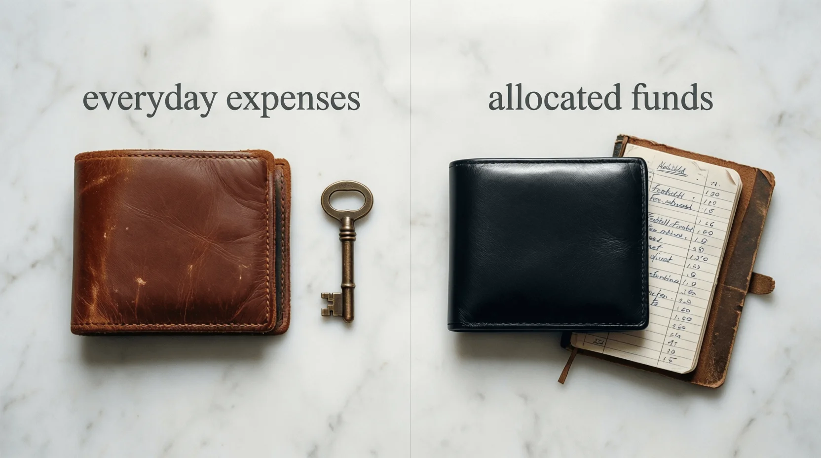 Gescheiden portemonnees voor privégeld en wedgeld