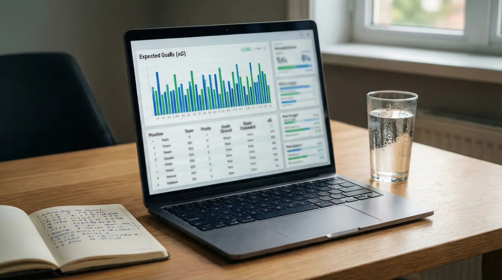 Laptop met voetbalstatistieken website en xG data