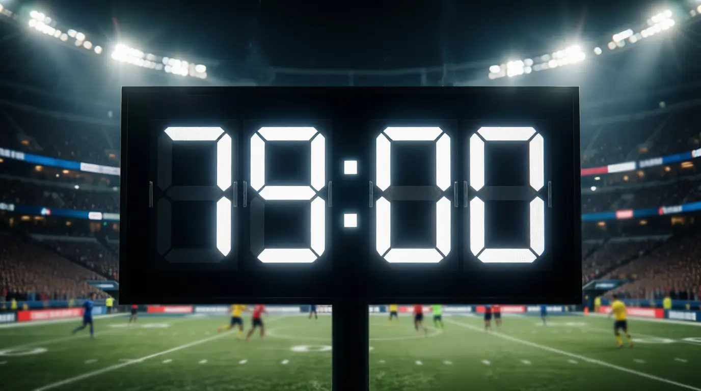 Voetbalklok toont slotfase van wedstrijd met spelers in actie