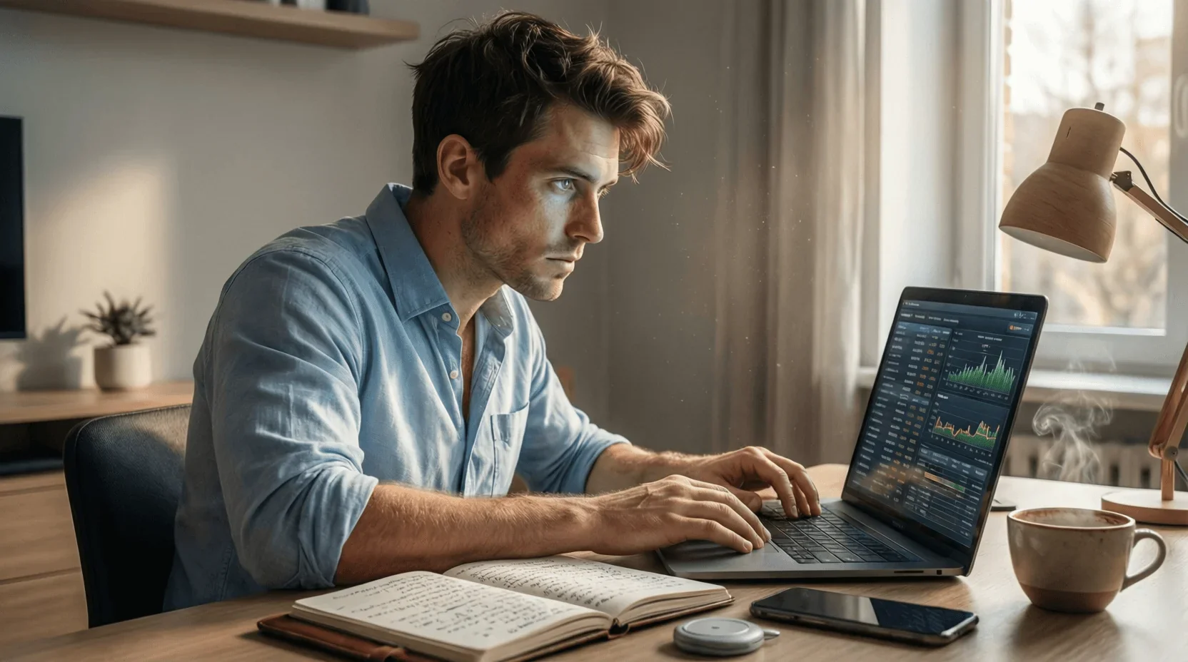 Wedder analyseert voetbalstatistieken op laptop