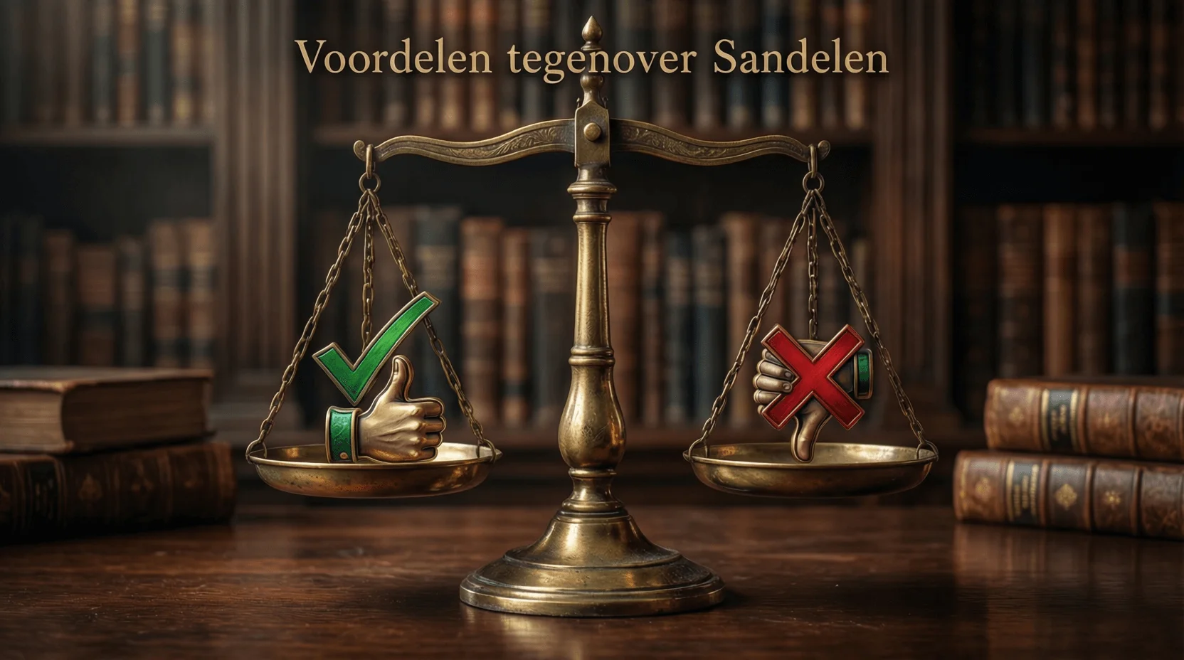 Weegschaal met plus en min symbolen voor afweging
